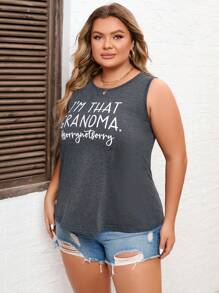 SHEIN LUNE Top tank con estampado de slogan - Gris Oscuro - Ver 6