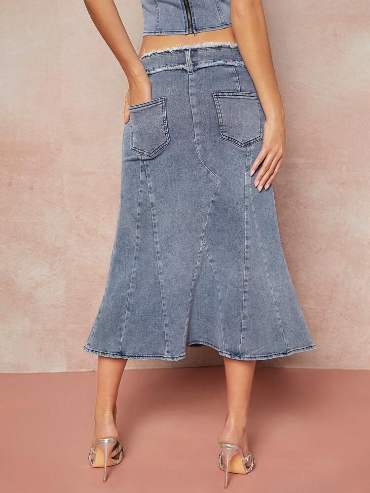 Frayed Edge Mermaid Denim Skirt Simple Fashion Daily Casual