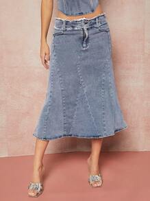 Denimoi 磨边鱼尾牛仔半身裙简约时尚日常休闲