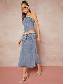 Denimoi 磨边鱼尾牛仔半身裙简约时尚日常休闲