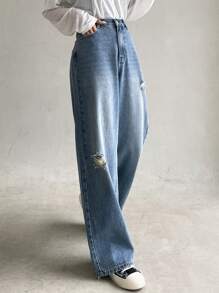 DAZY Jeans mit Riss, weitem Beinschnitt, hoher Taille, - Blau - Übersicht 7