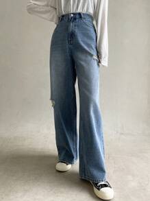 DAZY Jeans mit Riss, weitem Beinschnitt, hoher Taille, - Blau - Übersicht 8