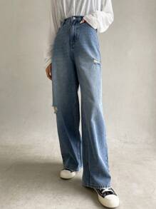 DAZY Jeans mit Riss, weitem Beinschnitt, hoher Taille, - Blau - Übersicht 5