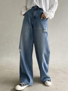 DAZY Jeans mit Riss, weitem Beinschnitt, hoher Taille, - Blau - Übersicht 6