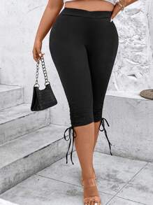 SHEIN LUNE 大碼側抽繩緊身褲 - 黑色 - 查看 3