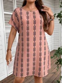 SHEIN LUNE Plus Summer Geo Print Batwing Sleeve Tunic Dress,Beach Dress Sundress,Holiday Outfits Boho - Multicolor - View 4