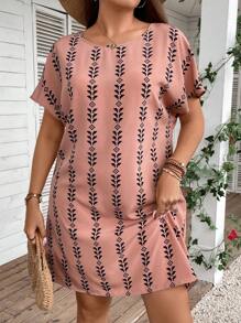 SHEIN LUNE Plus Summer Geo Print Batwing Sleeve Tunic Dress,Beach Dress Sundress,Holiday Outfits Boho - Multicolor - View 5