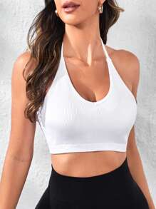 Cut Out Backless Sports Bra - White - View 2