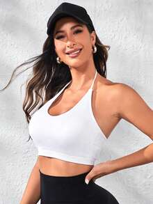 Cut Out Backless Sports Bra - White - View 4
