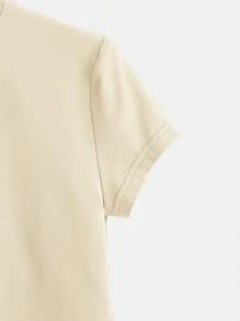 SHEIN BASICS 纯色短款 T 恤 - 米色 - 查看 4