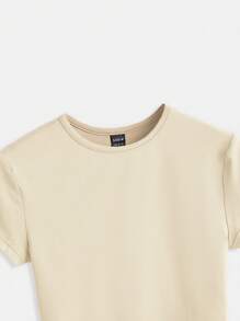 SHEIN BASICS 纯色短款 T 恤 - 米色 - 查看 5