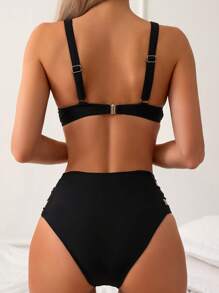 SHEIN Swim Conjunto de bikini con recortes para playa de verano - Negro - Ver 2