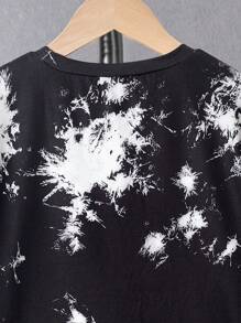 SHEIN Tween Boy Bear Print Tie Dye Tee & Shorts - Black - View 8