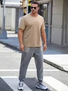 EASEVO Men Plus Letter Embossed Tee - Apricot - View 4