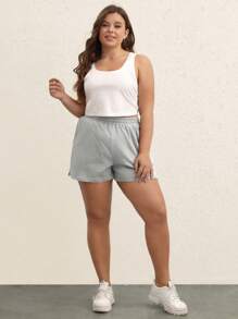 SHEIN BASICS Plus  Terry Fleece Solid Slant Pocket Shorts - Light Grey - View 6