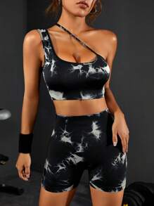 Yoga Trendy 紮染單肩運動套裝 - 彩色 - 查看 1