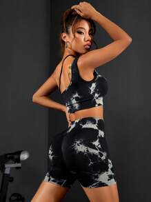 Yoga Trendy 紮染單肩運動套裝 - 彩色 - 查看 2