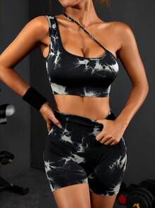 Yoga Trendy 紮染單肩運動套裝 - 彩色 - 查看 3