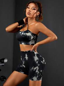 Yoga Trendy 紮染單肩運動套裝 - 彩色 - 查看 4