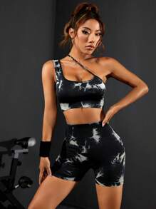 Yoga Trendy 紮染單肩運動套裝 - 彩色 - 查看 5