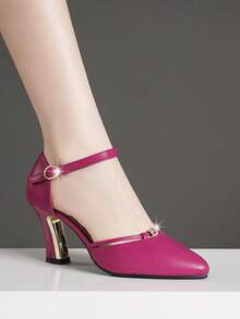 Women Rhinestone Decor Point Toe Pyramid Heeled Ankle Strap Pumps, Fashionable Pumps For Summer - Purple - View 4