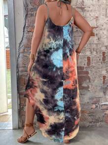 SHEIN LUNE Đầm Plus Size Lộ Lưng Hội Chữ thập Cà vạt nhuộm Boho - Nhiều màu - Xem 2