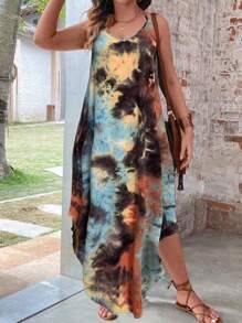 SHEIN LUNE Đầm Plus Size Lộ Lưng Hội Chữ thập Cà vạt nhuộm Boho - Nhiều màu - Xem 3