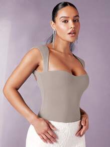 Silquee Solid Sweetheart Neck Bodysuit - Grey - View 3