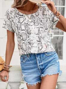 SHEIN LUNE In Da rắn tay cánh Áo thun - Nhiều màu - Xem 3