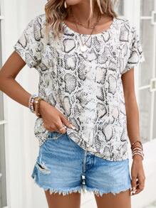 SHEIN LUNE In Da rắn tay cánh Áo thun - Nhiều màu - Xem 7