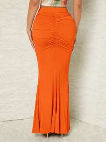 SHEIN SXY Falda bajo de sirena unicolor fruncido - Naranja - Ver 2