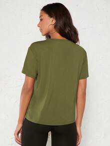 SHEIN BASICS Áo thun nữ màu trơn Giải trí - xanh quân đội - Xem 2