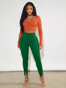 SHEIN SXY Leggings unicolor bajo con abertura