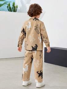 SHEIN Young Boy Dinosaur Print Shirt & Trousers & Tee - Multicolor - View 2