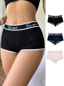 3pcs Letter Graphic Contrast Binding Shorts - Multicolor - View 1