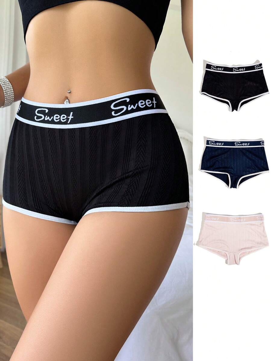 3pcs Letter Graphic Contrast Binding Shorts - Multicolor - View 1