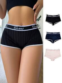 3pcs Letter Graphic Contrast Binding Shorts - Multicolor - View 3