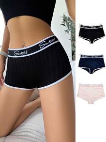 3pcs Letter Graphic Contrast Binding Shorts - Multicolor - View 4