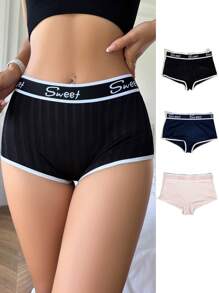 3pcs Letter Graphic Contrast Binding Shorts - Multicolor - View 5