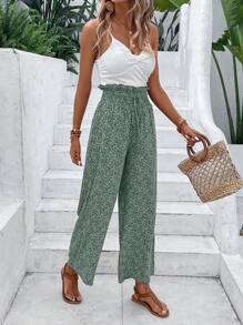 SHEIN Frenchy 碎花紙袋腰闊腿褲