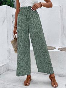 SHEIN Frenchy 碎花紙袋腰闊腿褲