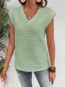 SHEIN Frenchy Solid V Neck Batwing Sleeve Tee - Green - View 3