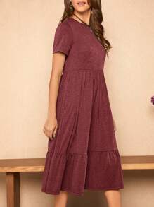 SHEIN LUNE 素色荷葉邊隱藏口袋洋裝