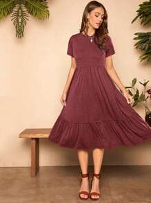 SHEIN LUNE 素色荷葉邊隱藏口袋洋裝