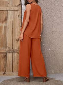 SHEIN LUNE 素色背心上衣和闊腿褲 - 亮橙色 - 查看 2