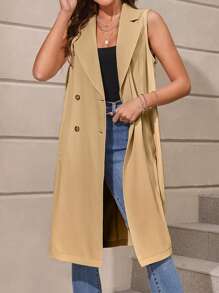 SHEIN LUNE 西裝領雙排釦馬甲西裝外套 - 駝色 - 查看 2