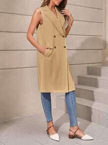 SHEIN LUNE 西裝領雙排釦馬甲西裝外套 - 駝色 - 查看 7