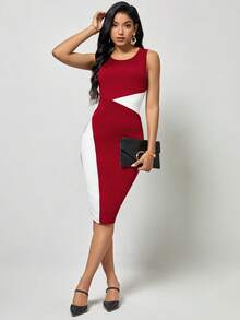 SHEIN LUNE Two Tone Bodycon Dress - Red and White - View 4