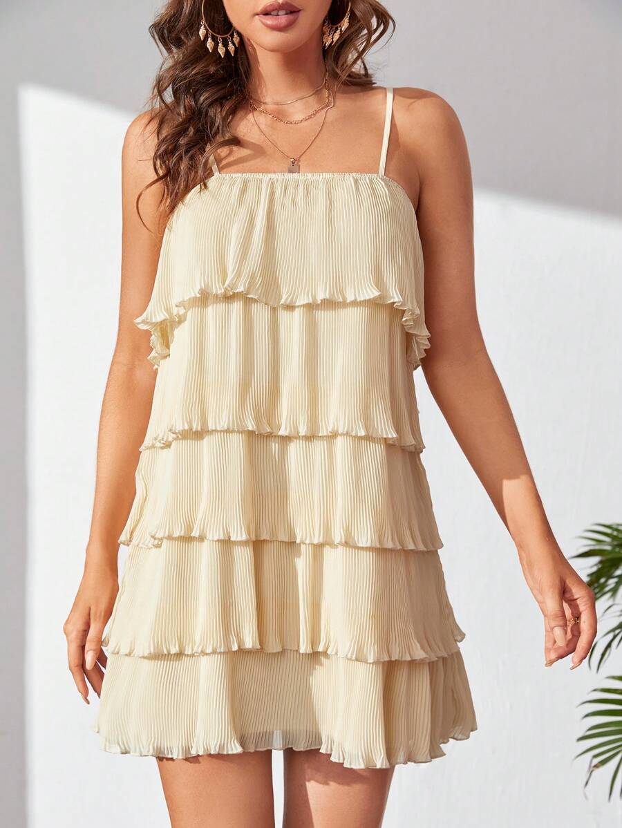 SHEIN Tall 層疊下擺吊帶連衣裙 - 米色 - 查看 1