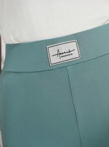 Mulvari Letter Patched Detail Ribbed Knit Leggings - Mint Green - View 6